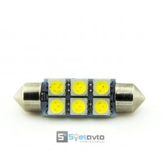 T11 AC (C5W) 6smd (5050) 42мм БЕЛЫЙ_24V_C-P.(31179) (шт.)